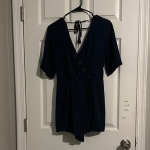 Elegant Navy V-Neck Romper